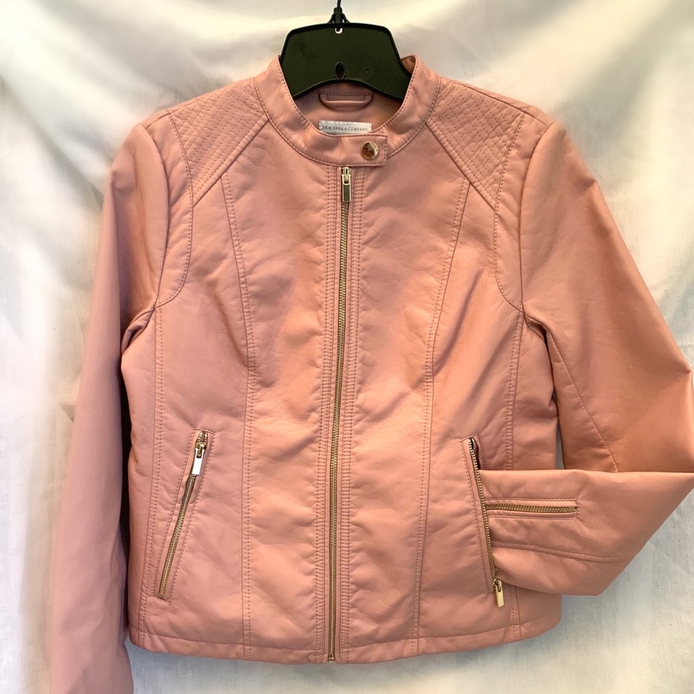 New York & Co Banded Collar Faux-Leather Jacket